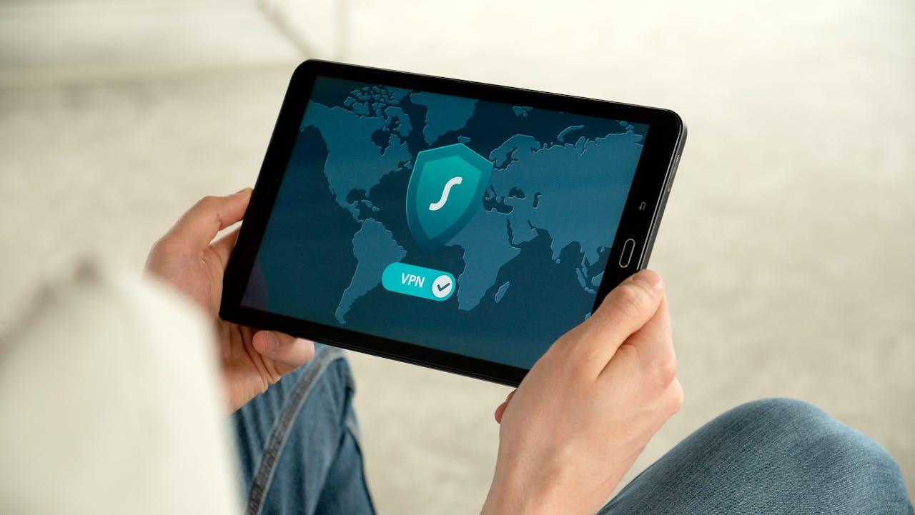 A tablet on a desk showing a privacy protection screen